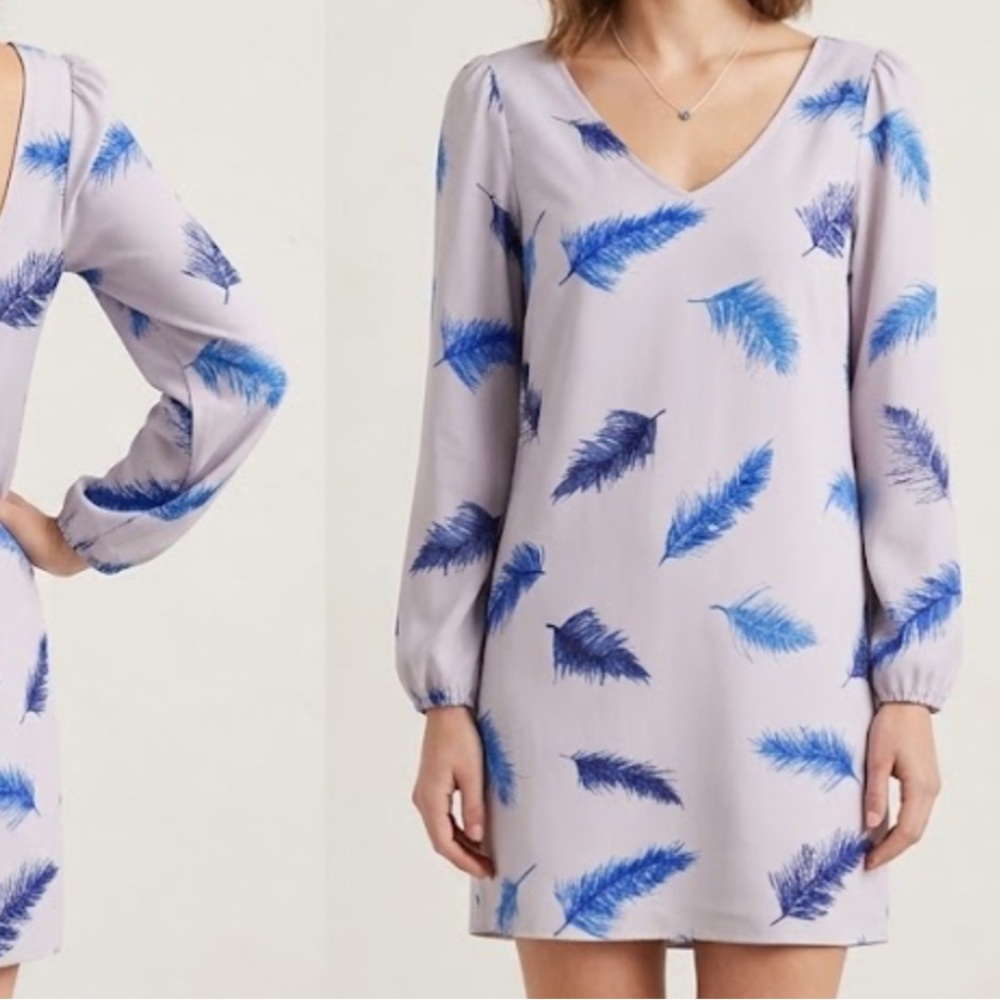 NWT Rory Beca Gray & Blue Blousey Shift Feather Dress Free People Boho Style